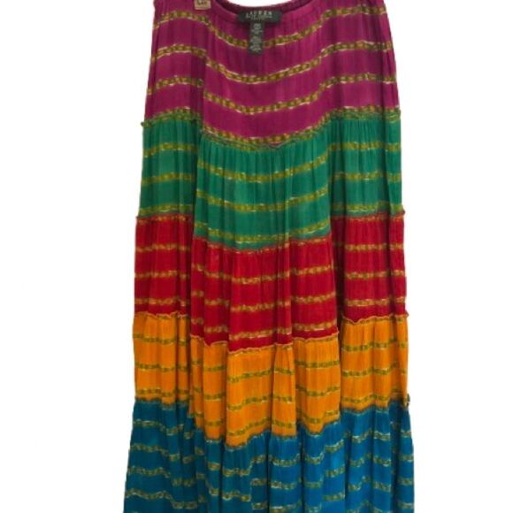 Ralph Lauren Red and Blue Tiered A-Line Maxi Skirt - Picture 3 of 8